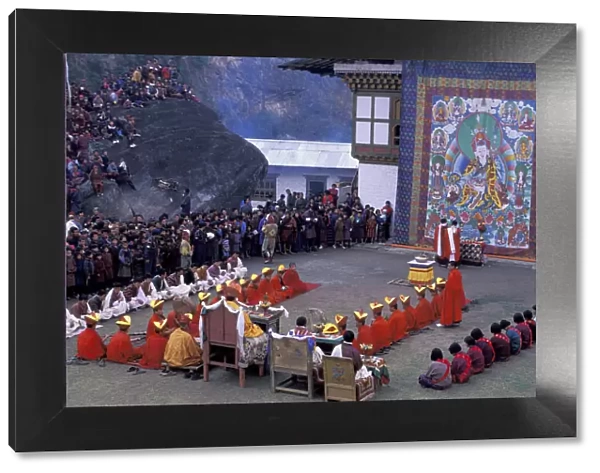Thangka unrolling ceremony, Gom Kora festival, Eastern Bhutan