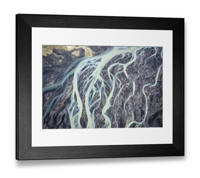 Framed Print : Aerial view of a glacier river flowing from glacier which is melting at an unprecedented pace due to rising temperatures and reduced snowfall, Vatnajookull Glacier, South Iceland. 29th May 2022 Framed Print : Aerial view of a glacier river flowing from glacier which is melting at an unprecedented pace due to rising temperatures and reduced snowfall, Vatnajookull Glacier, South Iceland. 29th May 2022