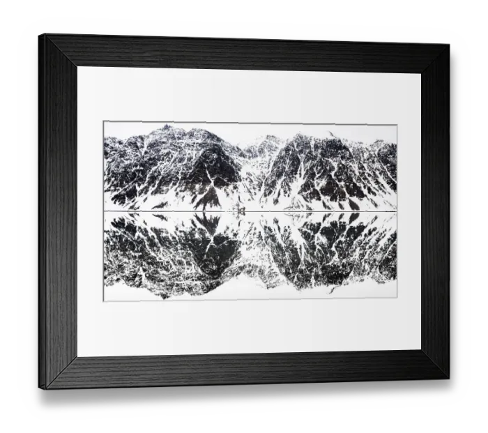 Framed Print : Perfectly mirrored landscape of snow covered mountains along the fjords in Svalbard Framed Print : Perfectly mirrored landscape of snow covered mountains along the fjords in Svalbard
