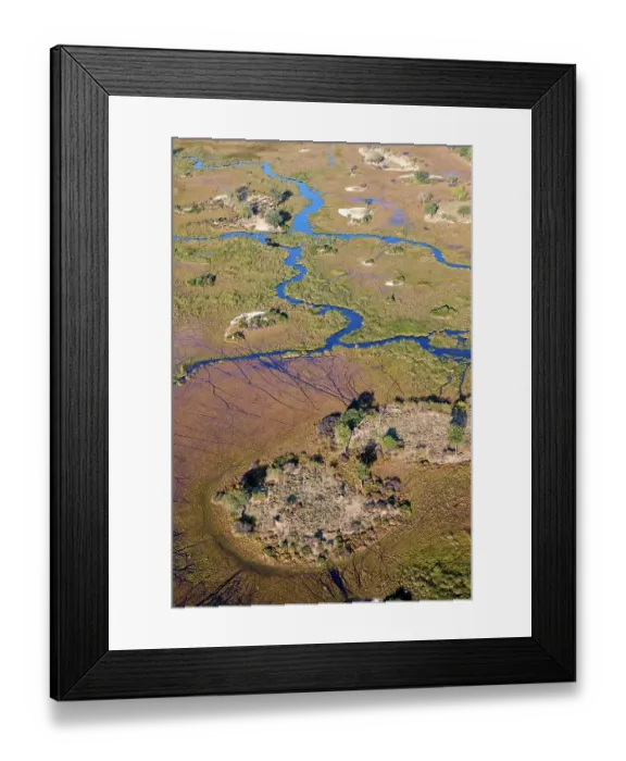 Framed Print : Aerial view of the Okavango Delta with channels, lagoons, swamps and islands, Botswana, Africa Framed Print : Aerial view of the Okavango Delta with channels, lagoons, swamps and islands, Botswana, Africa