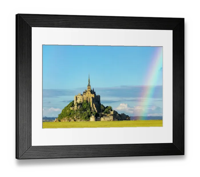 Framed Print : View of Mont Saint-Michel with rainbow in background. Manche, Normandy, France. June Framed Print : View of Mont Saint-Michel with rainbow in background. Manche, Normandy, France. June