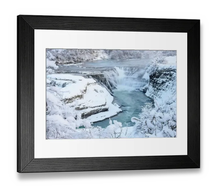 Framed Print : Waterfall and cascades on partially frozen Paine River in winter, Torres del Paine National Park, Patagonia, Chile. July, 2022 Framed Print : Waterfall and cascades on partially frozen Paine River in winter, Torres del Paine National Park, Patagonia, Chile. July, 2022
