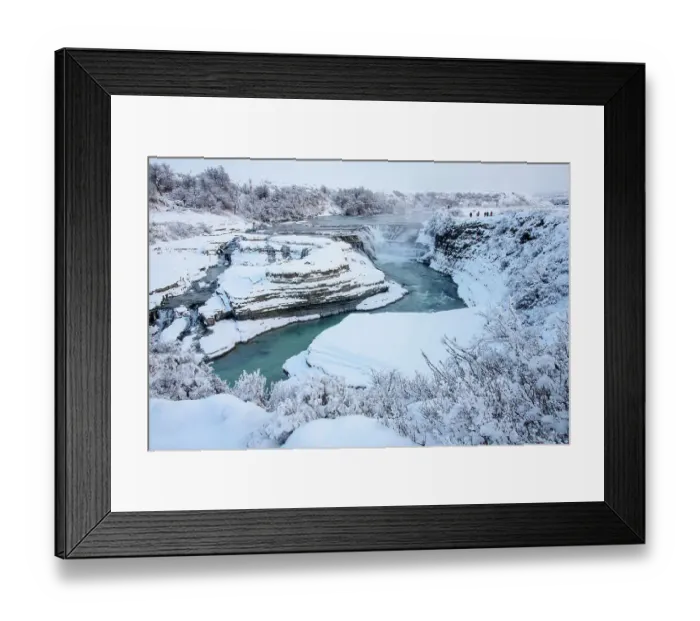 Framed Print : Tourists looking over waterfall and cascades on partially frozen Paine River in winter, Torres del Paine National Park, Patagonia, Chile. July, 2022 Framed Print : Tourists looking over waterfall and cascades on partially frozen Paine River in winter, Torres del Paine National Park, Patagonia, Chile. July, 2022