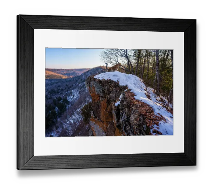 Framed Print : Amur leopard (Panthera pardus orientalis) standing on snow covered rocky outcrop with forested valley behind, Land of the Leopard National Park, Russian Far East. Critically endangered. Taken with remote camera. February Framed Print : Amur leopard (Panthera pardus orientalis) standing on snow covered rocky outcrop with forested valley behind, Land of the Leopard National Park, Russian Far East. Critically endangered. Taken with remote camera. February