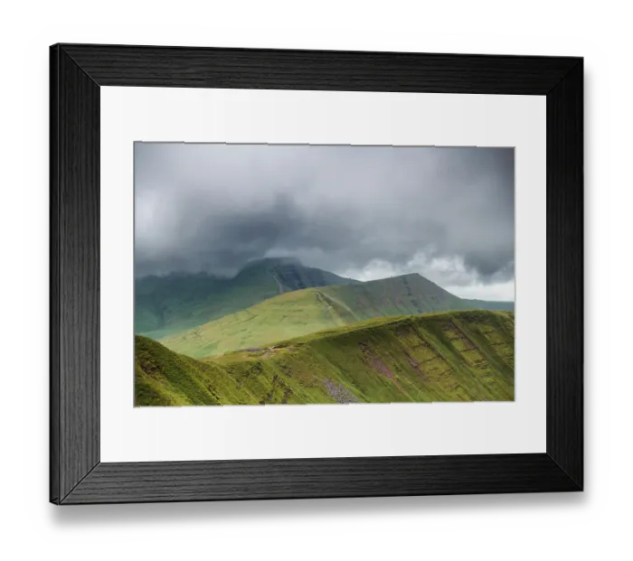 Framed Print : Fan y Big, Cribyn and Pen y Fan viewed from the south east, with storm clouds approaching. These are three glacial cwm's, corries / cirques carved into the Devonian, Old Red Sandstone escarpment, Brecon Beacons National Park, Wales, UK Framed Print : Fan y Big, Cribyn and Pen y Fan viewed from the south east, with storm clouds approaching. These are three glacial cwm's, corries / cirques carved into the Devonian, Old Red Sandstone escarpment, Brecon Beacons National Park, Wales, UK