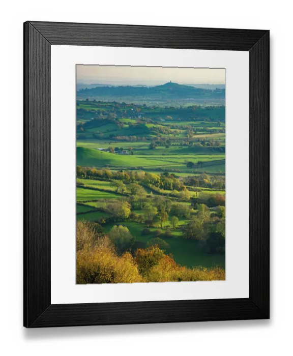 Framed Print : Glastonbury Tor and the Somerset Levels in autumn viewed from Stoke Camp Reserve, the Mendips, Somerset, England, UK. November, 2022 Framed Print : Glastonbury Tor and the Somerset Levels in autumn viewed from Stoke Camp Reserve, the Mendips, Somerset, England, UK. November, 2022