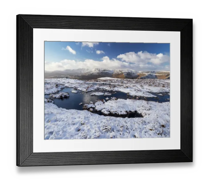Framed Print : Upland peat bog on Fairfield fell covered in snow in winter, looking towards Langdale, Lake District, Cumbria, UK. January, 2022 Framed Print : Upland peat bog on Fairfield fell covered in snow in winter, looking towards Langdale, Lake District, Cumbria, UK. January, 2022