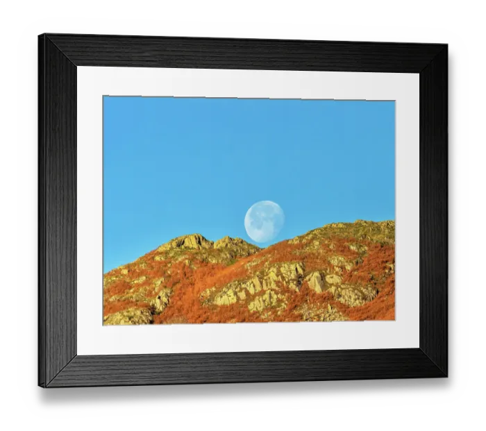 Framed Print : The moon setting over Todd Crag, Ambleside, Lake District, Cumbria, UK. November, 2021 Framed Print : The moon setting over Todd Crag, Ambleside, Lake District, Cumbria, UK. November, 2021