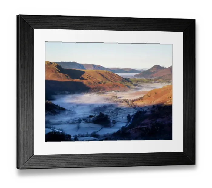 Framed Print : View from the Helvellyn range looking towards Skiddaw with valley mist from a temperature inversion, Lake District, Cumbria, UK. December, 2021 Framed Print : View from the Helvellyn range looking towards Skiddaw with valley mist from a temperature inversion, Lake District, Cumbria, UK. December, 2021