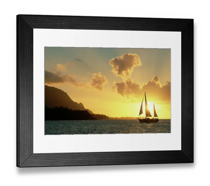 Framed Print : Sailing yacht at sunset off coast of Hanalai Bay, Kauai, Hawaii, USA Framed Print : Sailing yacht at sunset off coast of Hanalai Bay, Kauai, Hawaii, USA