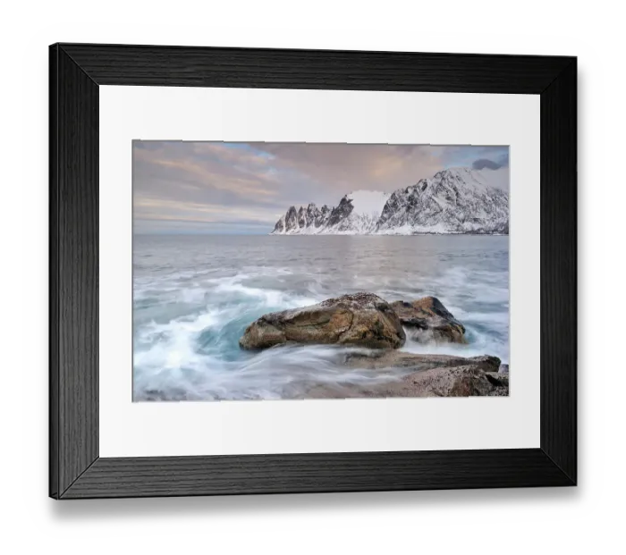 Framed Print : Landscape view of the Devil's Jaw, Ersfjord, Senja, Norway, February Framed Print : Landscape view of the Devil's Jaw, Ersfjord, Senja, Norway, February