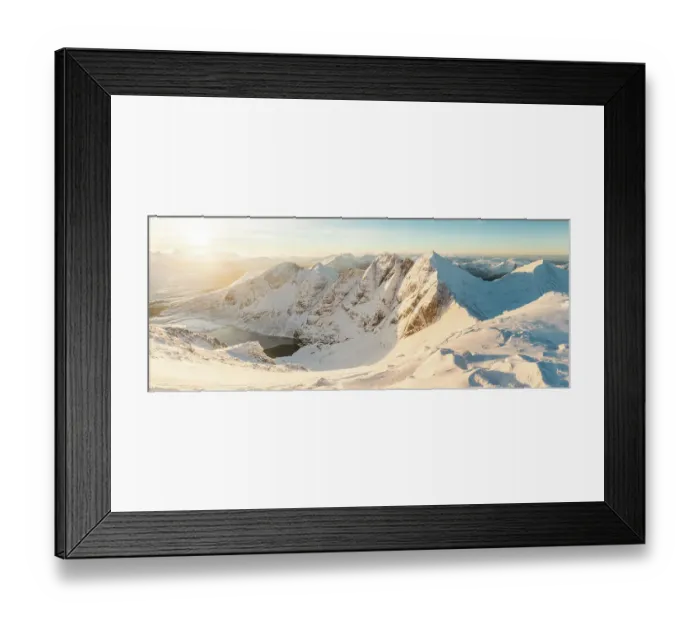 Framed Print : Panoramic view of An Teallach in full winter conditions. Ullapool, Highlands of Scotland, UK, January 2016