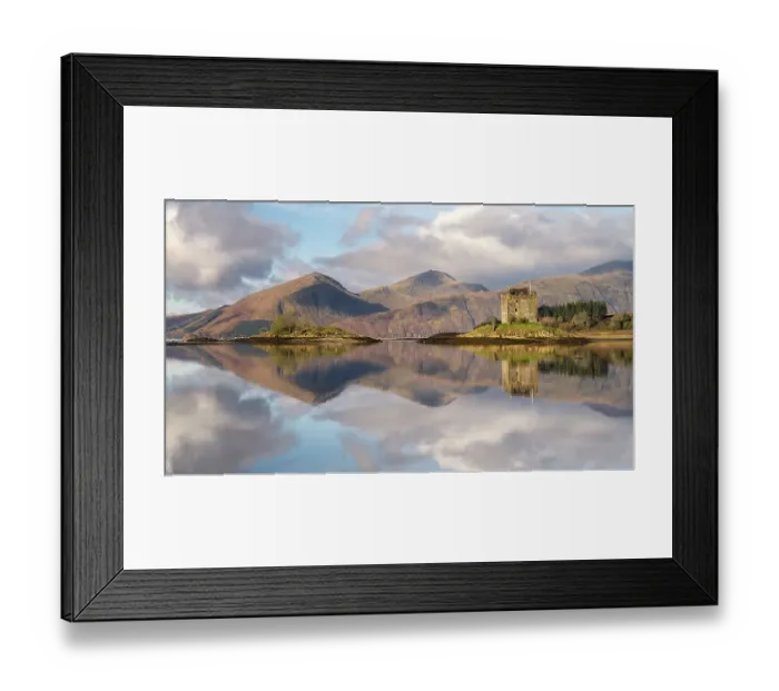 Framed Print : Castle Stalker reflected on tidal islet on Loch Laich in late evening light. Argyll, Scotland, UK. November Framed Print : Castle Stalker reflected on tidal islet on Loch Laich in late evening light. Argyll, Scotland, UK. November