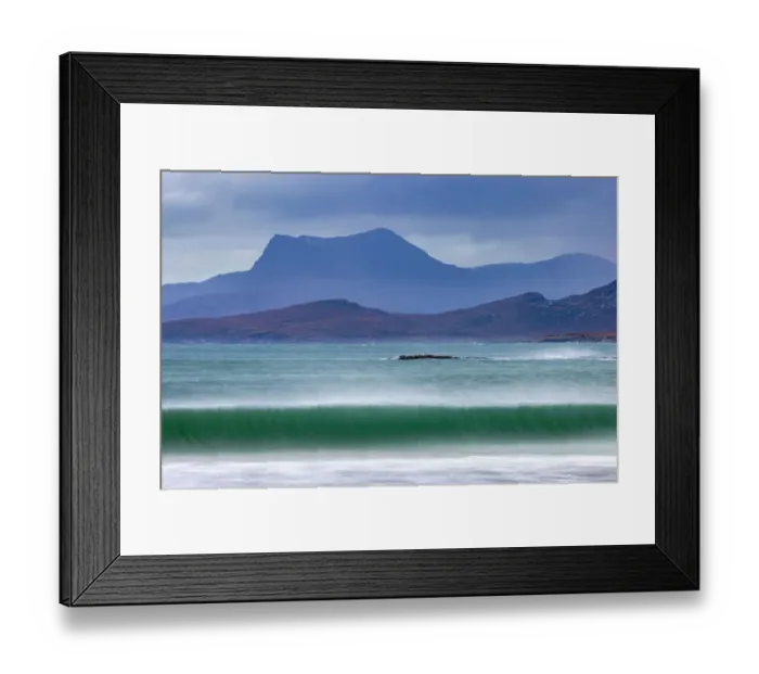 Framed Print : Waves breaking on the beach at Mellon Udrigle, with Beinn Ghobhlach mountain in background, Wester Ross, Scotland, UK. January, 2022 Framed Print : Waves breaking on the beach at Mellon Udrigle, with Beinn Ghobhlach mountain in background, Wester Ross, Scotland, UK. January, 2022
