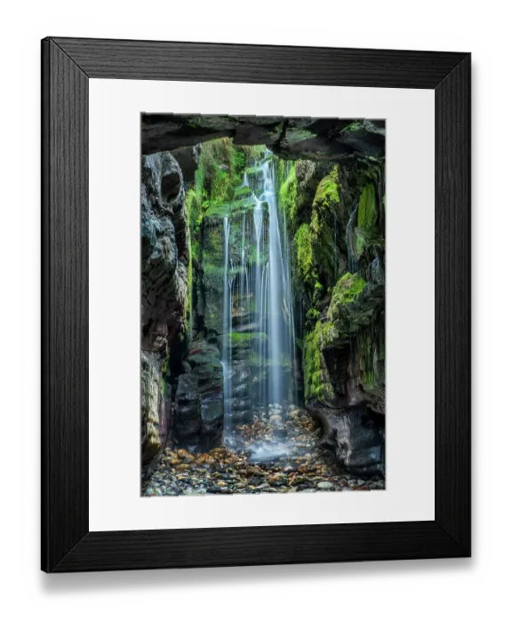 Framed Print : Waterfall in secluded coastal cave, near Largy, County Donegal, Ireland. September. 2021 Framed Print : Waterfall in secluded coastal cave, near Largy, County Donegal, Ireland. September. 2021