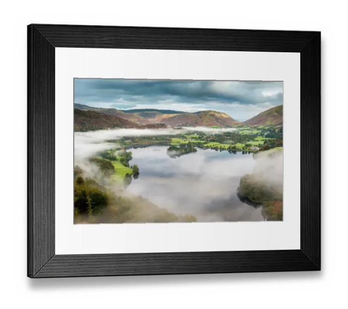 Framed Print : View from Loughrigg, with autumn colour and morning mist over Grasmere, The Lake District, Cumbria, UK. October 2012