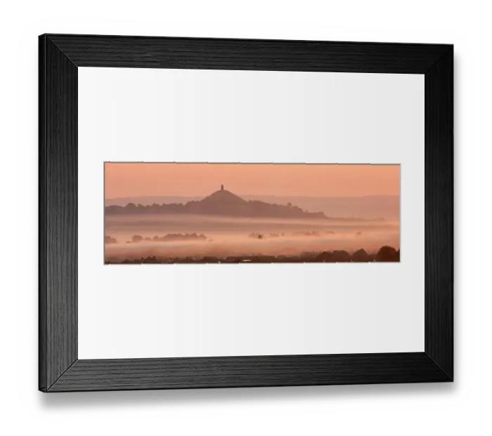 Framed Print : View towards Glastonbury Tor with low lying mist at sunrise from Waltons Hill, Glastonbury, Somerset, UK, August 2013 Framed Print : View towards Glastonbury Tor with low lying mist at sunrise from Waltons Hill, Glastonbury, Somerset, UK, August 2013