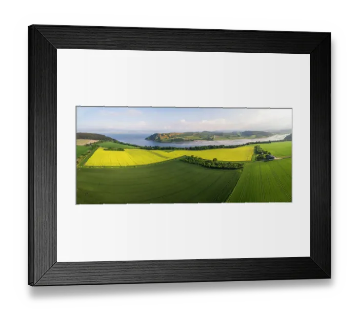 Framed Print : Aerial view of mixed agricultural land, farm buildings and coastline, Black Isle, Highlands, Scotland, UK. June, 2018 Framed Print : Aerial view of mixed agricultural land, farm buildings and coastline, Black Isle, Highlands, Scotland, UK. June, 2018