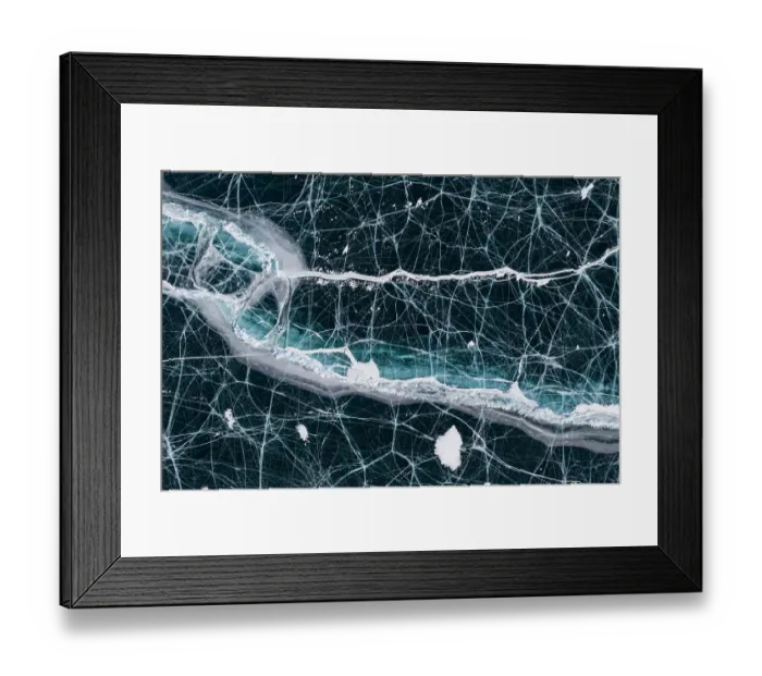 Framed Print : Black ice with cracks on Lake Baikal, aerial shot. Photographed for The Freshwater Project extended. Near Khuzhir, Olchon Island, Irkutsk Oblast and Buryat Republic, Siberia, Russia. February 2019 Framed Print : Black ice with cracks on Lake Baikal, aerial shot. Photographed for The Freshwater Project extended. Near Khuzhir, Olchon Island, Irkutsk Oblast and Buryat Republic, Siberia, Russia. February 2019
