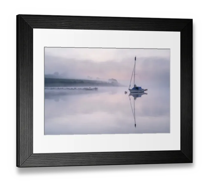 Framed Print : Sailing boat reflected in Wimbleball Lake in morning mist. Exmoor National Park, Somerset, England, UK. September 2020 Framed Print : Sailing boat reflected in Wimbleball Lake in morning mist. Exmoor National Park, Somerset, England, UK. September 2020