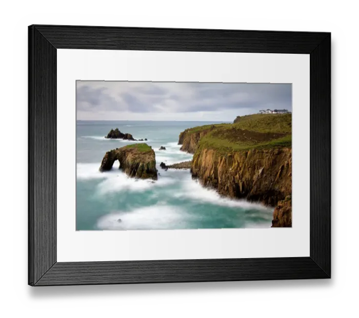 Framed Print : View of waves crashing against the cliffs at Land's end, Cornwall, England, UK. March 2010 Framed Print : View of waves crashing against the cliffs at Land's end, Cornwall, England, UK. March 2010