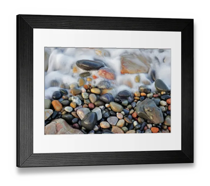 Framed Print : Sea surf washing over colourful water-smoothed pebbles, Normandy, France, October 2010 Framed Print : Sea surf washing over colourful water-smoothed pebbles, Normandy, France, October 2010