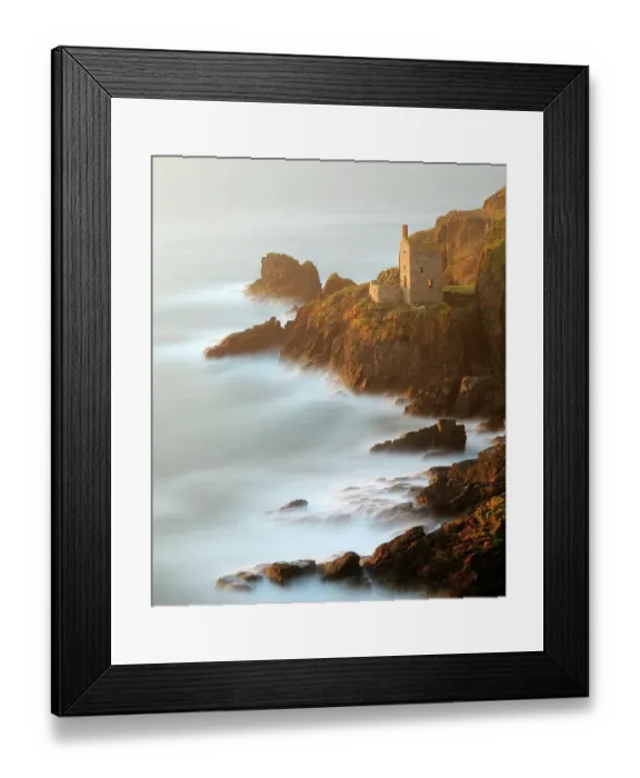 Framed Print : Ruined tin mineshafts at Botallack Head, near St Just, Cornwall, UK. September 2009