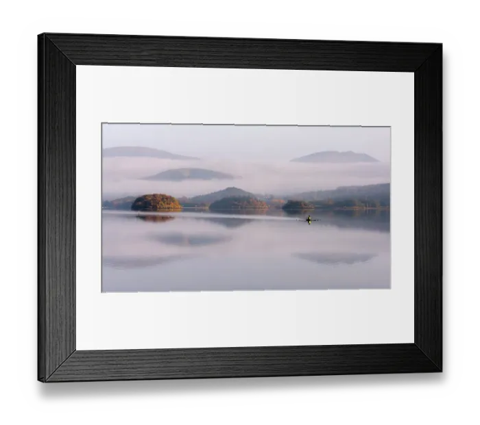 Framed Print : View over Derwentwater, towards Friars Crag in autumn colour and morning mist with lone rower. Near Keswick, The Lake District, Cumbria, UK. November 2016 Framed Print : View over Derwentwater, towards Friars Crag in autumn colour and morning mist with lone rower. Near Keswick, The Lake District, Cumbria, UK. November 2016
