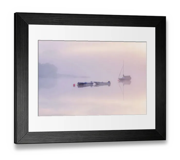 Framed Print : Sailing boat reflected in the mist at sunrise at Wimbleball Reservoir, Exmoor National Park, Somerset, UK. May 2017 Framed Print : Sailing boat reflected in the mist at sunrise at Wimbleball Reservoir, Exmoor National Park, Somerset, UK. May 2017