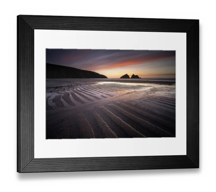 Framed Print : Holywell Bay at low tide, ripples and reflections at sunset, looking towards Carter's Rocks, Holywell Bay, near Newquay, Cornwall, UK. March 2021 Framed Print : Holywell Bay at low tide, ripples and reflections at sunset, looking towards Carter's Rocks, Holywell Bay, near Newquay, Cornwall, UK. March 2021