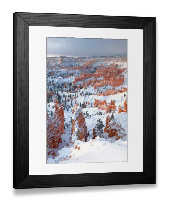Framed Print : Red rock hoodoos and sandstone formations in high altitude forest with a clearing winter storm at sunrise, viewed from Sunset Point, Bryce Canyon National Park, Utah, USA Framed Print : Red rock hoodoos and sandstone formations in high altitude forest with a clearing winter storm at sunrise, viewed from Sunset Point, Bryce Canyon National Park, Utah, USA