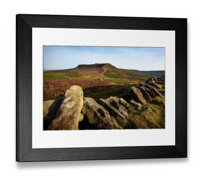 Framed Print : View from Carl Wark, an Iron Age fortified hill, looking towards Higger Tor, Peak District National Park, Derbyshire, UK. September, 2010