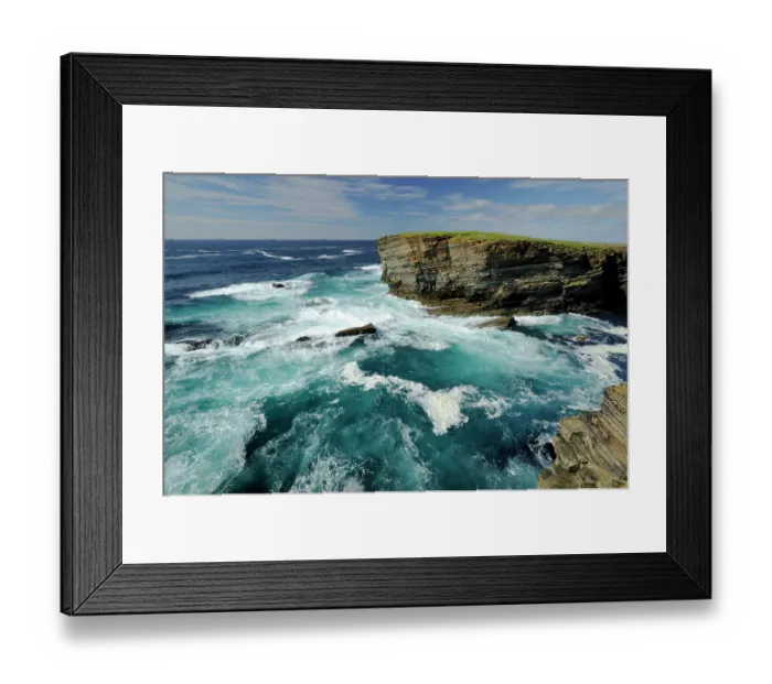 Framed Print : Old red sandstone sea cliffs at Yesnaby, Orkney, Scotland, UK. July, 2008 Framed Print : Old red sandstone sea cliffs at Yesnaby, Orkney, Scotland, UK. July, 2008