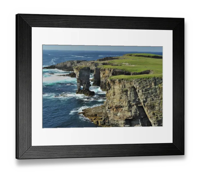 Framed Print : View along cliffs and coastline towards Yesnaby Castle sea-stack with natural sea arch, mainland Orkney, Scotland, UK. July, 2008 Framed Print : View along cliffs and coastline towards Yesnaby Castle sea-stack with natural sea arch, mainland Orkney, Scotland, UK. July, 2008