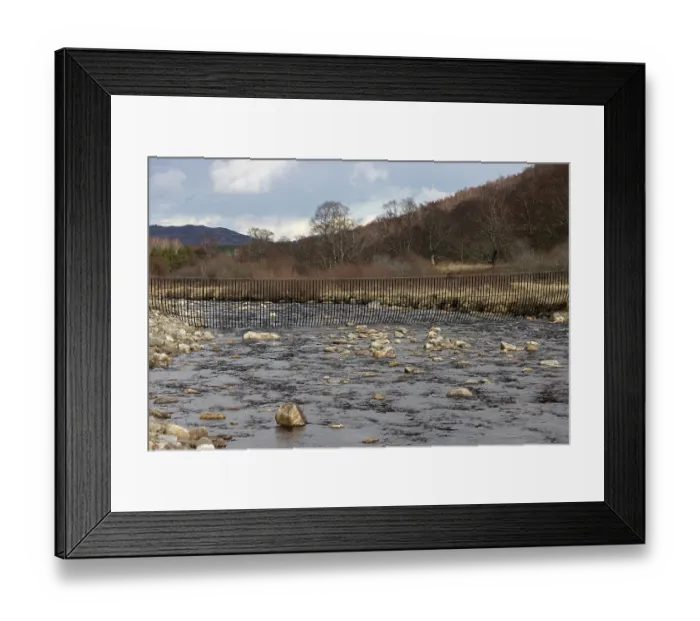 Framed Print : Deer barrier across river, used to reduce impact of deer grazing vegetation, Glenbanchor, Scottish Highland, UK. April, 2023 Framed Print : Deer barrier across river, used to reduce impact of deer grazing vegetation, Glenbanchor, Scottish Highland, UK. April, 2023