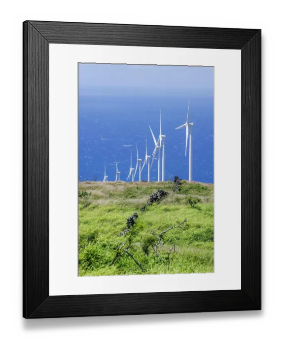 Framed Print : Ancient Hawaiian wall with Auwahi Wind Turbines behind, Maui, Hawaii, Pacific Ocean Framed Print : Ancient Hawaiian wall with Auwahi Wind Turbines behind, Maui, Hawaii, Pacific Ocean