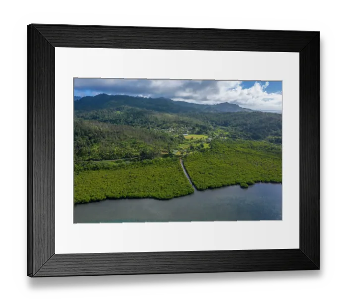 Framed Print : Aerial view of channel cut through the mangrove forests fringing Ovalau Island, Lomaiviti Group, Fiji. December, 2019