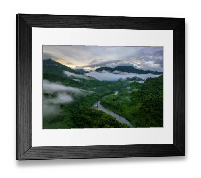 Framed Print : Aerial view of low morning clouds over mountains surrounding the Namosi River, Namosi Province, Viti Levu, Fiji. June, 2023 Framed Print : Aerial view of low morning clouds over mountains surrounding the Namosi River, Namosi Province, Viti Levu, Fiji. June, 2023