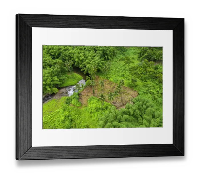 Framed Print : Aerial view of a small farm plot ready for planting near a small stream in the interior of Ovalau Island. Lomaiviti Group, Fiji. December, 2019 Framed Print : Aerial view of a small farm plot ready for planting near a small stream in the interior of Ovalau Island. Lomaiviti Group, Fiji. December, 2019
