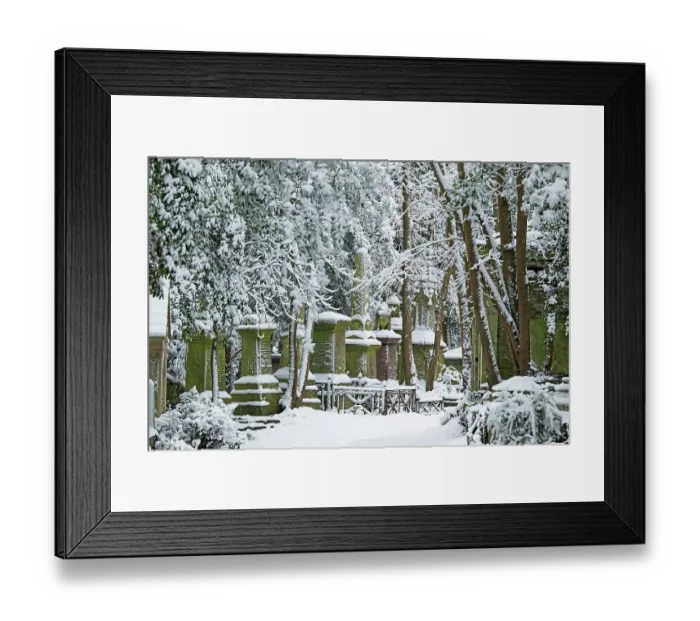 Framed Print : Gravestones covered in snow, Highgate cemetery, London, England, UK. February, 2021 Framed Print : Gravestones covered in snow, Highgate cemetery, London, England, UK. February, 2021
