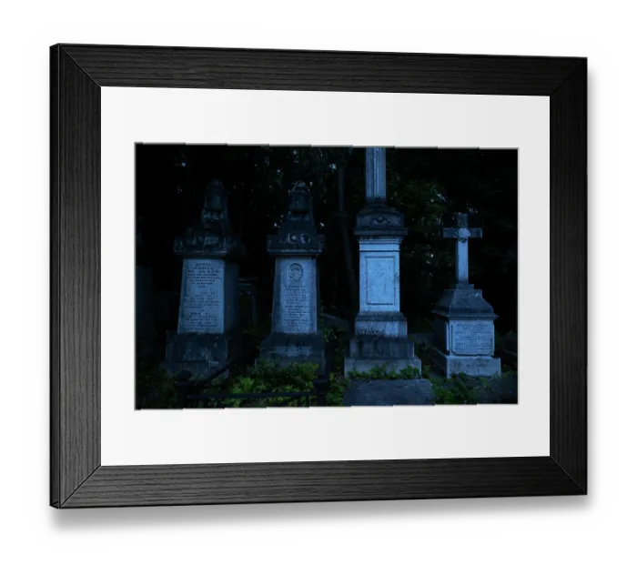 Framed Print : Gravestones at dusk, Highgate cemetery, London, England, UK. July, 2023 Framed Print : Gravestones at dusk, Highgate cemetery, London, England, UK. July, 2023