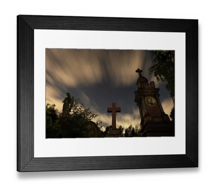 Framed Print : Clouds in the night sky above gravestones, Highgate cemetery, London, England, UK. July, 2023 Framed Print : Clouds in the night sky above gravestones, Highgate cemetery, London, England, UK. July, 2023
