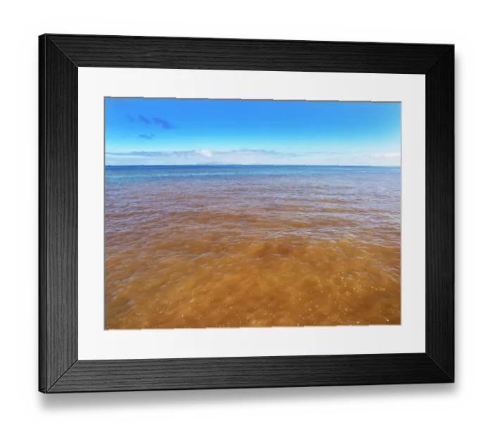 Framed Print : Sewage pollution flowing out from a river into the sea, Sata Cruz, Madeira, Atlantic Ocean. March, 2023