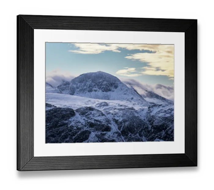 Framed Print : Cloud spilling over Great Gable mountain and Sca Fell in winter, viewed from Hindscarth, Lake District, Cumbria, UK. January, 2023 Framed Print : Cloud spilling over Great Gable mountain and Sca Fell in winter, viewed from Hindscarth, Lake District, Cumbria, UK. January, 2023
