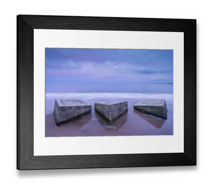 Framed Print : Tank blocks from World War 2, along the shoreline on beach at sunset, Alnmouth beach, Northumberland, UK. October 2023 Framed Print : Tank blocks from World War 2, along the shoreline on beach at sunset, Alnmouth beach, Northumberland, UK. October 2023