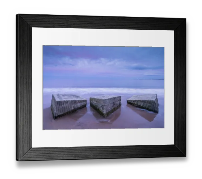 Framed Print : Tank blocks, remnants from World War Two, on Alnmouth beach at high tide, Northumberland, England, UK. October, 2023 Framed Print : Tank blocks, remnants from World War Two, on Alnmouth beach at high tide, Northumberland, England, UK. October, 2023