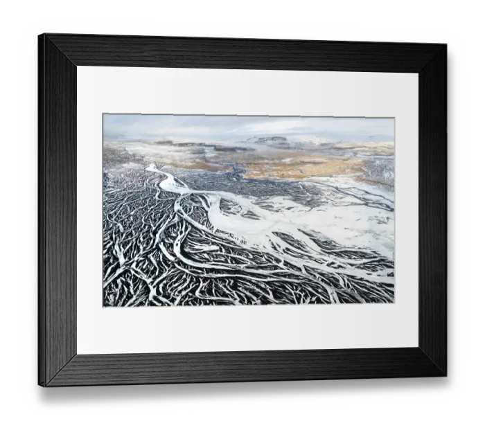Framed Print : Aerial shot of Hverfisfljot glacier river branching out on the Skeidararsandur flood plains Framed Print : Aerial shot of Hverfisfljot glacier river branching out on the Skeidararsandur flood plains