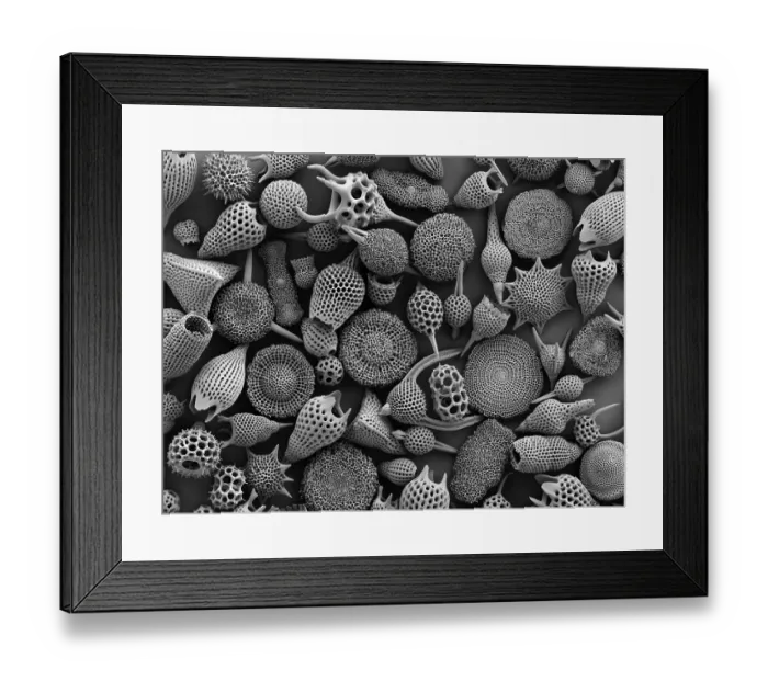 Framed Print : Assorted radiolaria, electron micrograph. The intricate mineral skeleton of a radiolarian is usually made of silica Framed Print : Assorted radiolaria, electron micrograph. The intricate mineral skeleton of a radiolarian is usually made of silica