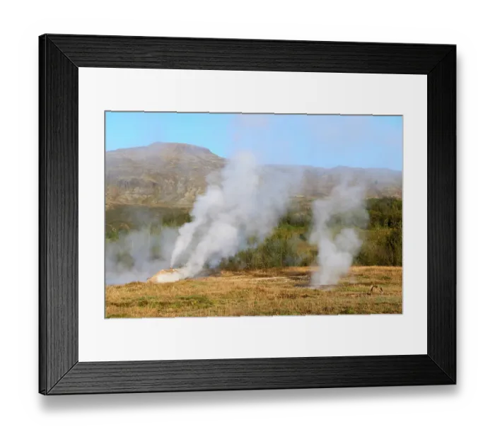 Framed Print : Steam from geothermal vents / fumaroles, Geysir, Selfoss, Iceland. September, 2023 Framed Print : Steam from geothermal vents / fumaroles, Geysir, Selfoss, Iceland. September, 2023