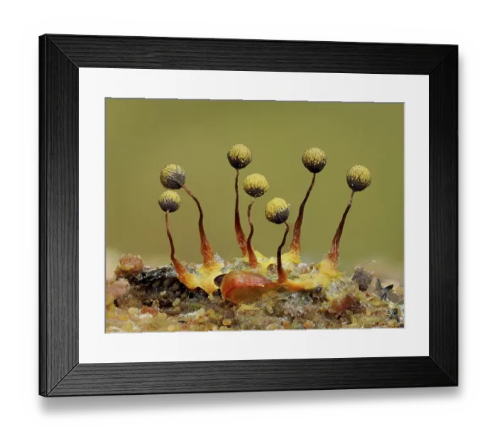 Framed Print : Slime mould (Cribraria aurantiaca) 1mm tall mature sporangia ready to disperse spores, Buckinghamshire, England, UK. July. Focus stacked Framed Print : Slime mould (Cribraria aurantiaca) 1mm tall mature sporangia ready to disperse spores, Buckinghamshire, England, UK. July. Focus stacked